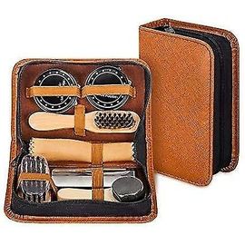 Kit De Cirage De Chaussures Avec Étui En Cuir Pu Élégant, Kit De Cirage De Chaussures De Voyage De 7 Pièces