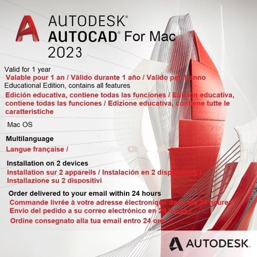 Autocad 2023 Pour Mac 1 An De Licence | Mac Os | Livraison Numérique Dans Les 24 Heures | Guide De Téléchargement Du Logiciel Inclus | Version Française (D'autres Langues Disponibles) |