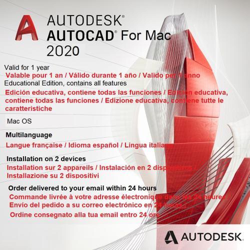 Autocad 2020 Pour Mac 1 An De Licence | Mac Os | Livraison Numérique Dans Les 24 Heures | Guide De Téléchargement Du Logiciel Inclus | Version Française (D'autres Langues Disponibles) |