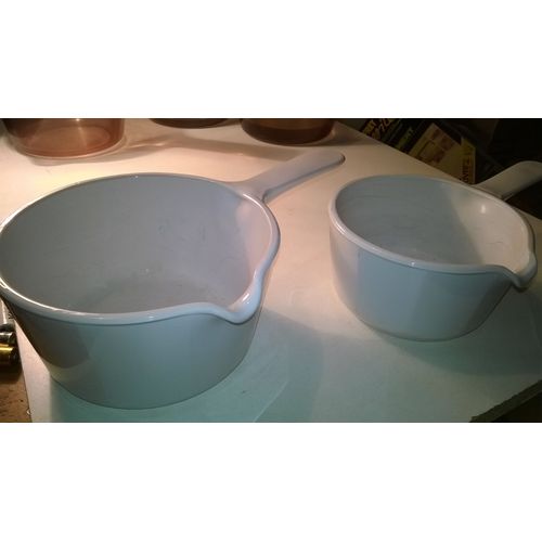 2 Casseroles Vintage En Verre Blanc Corning France