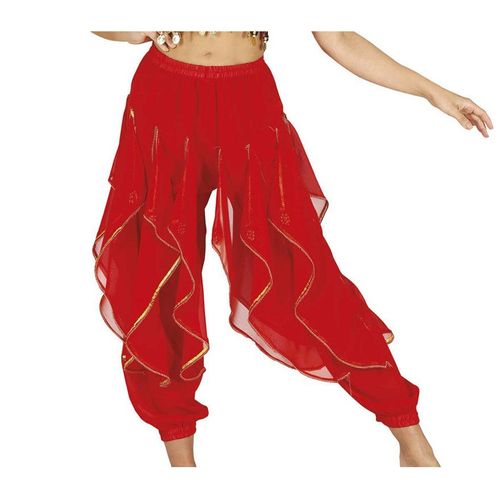 Pantalon De Danse Orientale Rouge À Franges Dorées