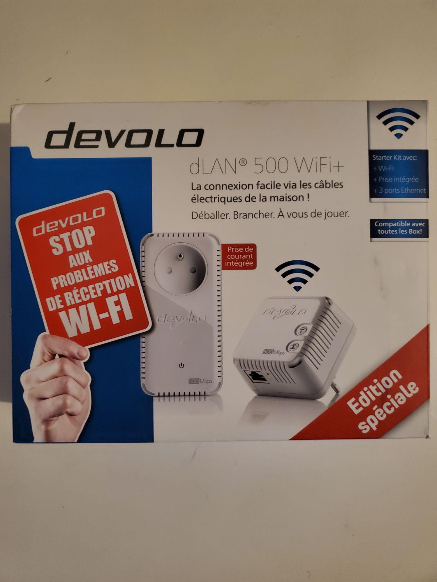 2 Adaptateurs CPL Devolo dLAN 500 WiFi+ Starter Kit avec Prise intégrée