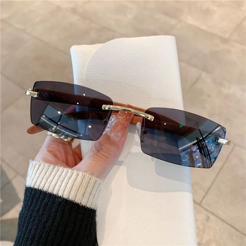 Lunettes De Soleil Sans Monture Pour Hommes Et Femmes",Motif En Bois,Marque De Luxe,Lunettes De Soleil Rétro,Nuances De Mode,Uv400,Voyage,"Extérieur - Type Gold-Black
