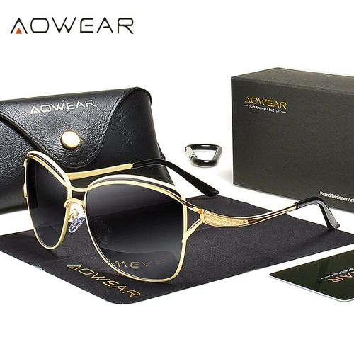 Lunettes De Soleil Polarisées ?Il De Chat Vintage Pour Femmes",Lunettes De Soleil Dégradées Respirantes Pour Dames,Uv400,"Luxe - Type Gold Black-Aowear