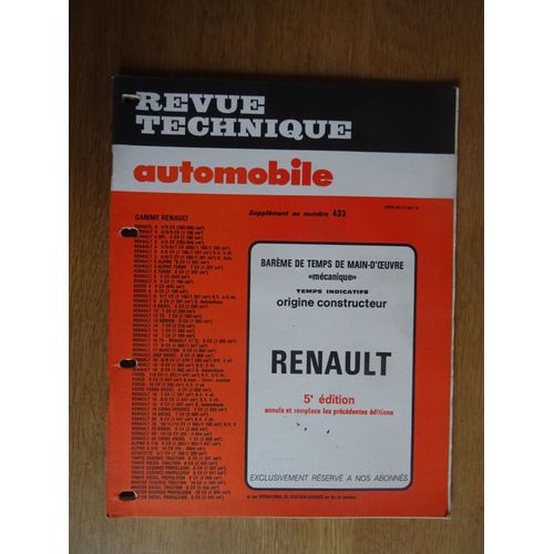 Revue Technique Automobile Barème De Temps De Main-D Oeuvre ((Mécanique)) Origine Constructeur Renault 5 E Édition