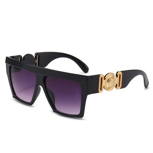 Lunettes De Soleil Carrées Surdimensionnées Pour Femmes",À La Mode,Vintage,Grande Monture,Pour Hommes,Uv400,"Oculos Gafas De Sol - Type Black Gray-Or