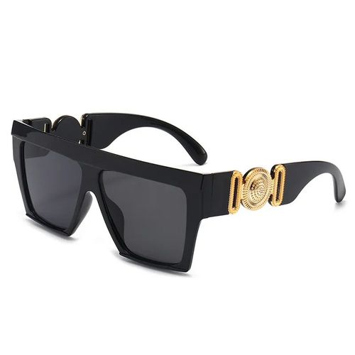 Lunettes De Soleil Carrées Surdimensionnées Pour Femmes",À La Mode,Vintage,Grande Monture,Pour Hommes,Uv400,"Oculos Gafas De Sol - Type Black-Or