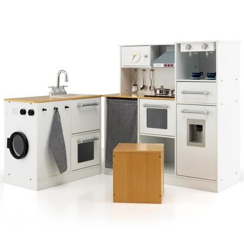 Cuisine D'angle Enfants En Bois 9 Accessoires Effect Sonore Et Lumineux - Costway