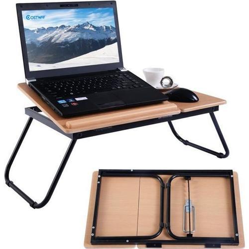 COSTWAY Table de Lit Pliable, pour Ordinateur Portable Angle Ajustable en 4 Positions en Bois pour Lecture,Travail, 55x32x23CM