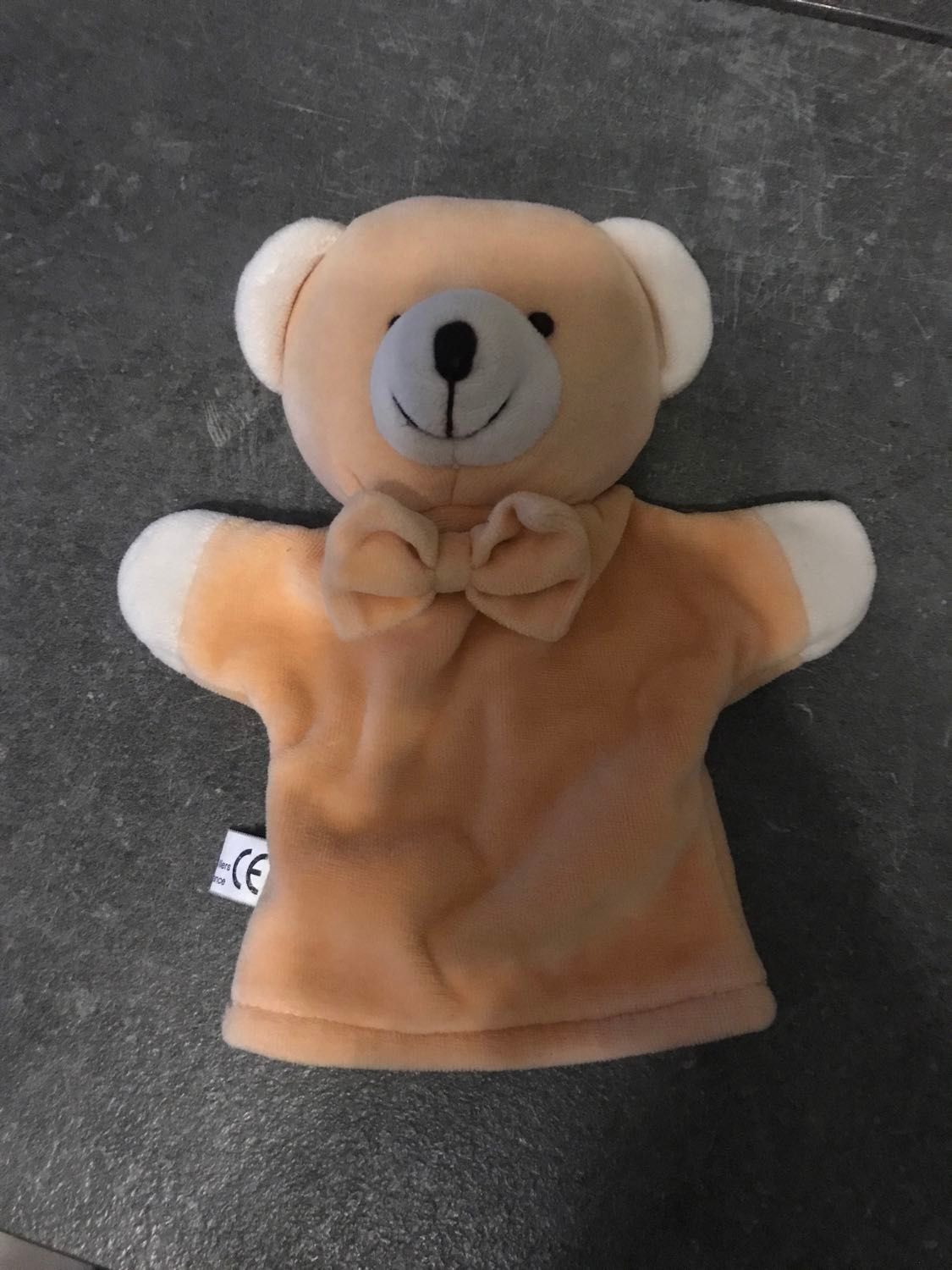 Doudou Plat Marionnette Ours Orange Noeud Papillon  Cmp  19cm