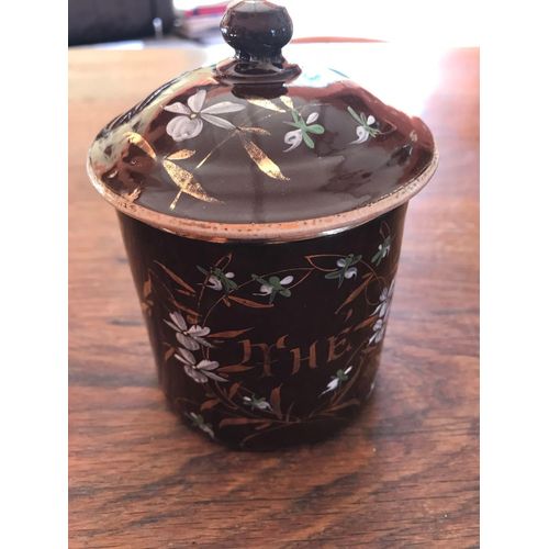 Pot À. Thé En Céramique Marron Avec Couvercle À Décor Doré Et De Fleurs 