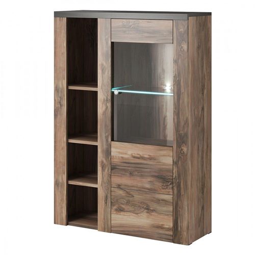 Buffet Haut Design 1 Porte Pour Salon Couleur Noyer Et Noir Effet Bois. Collection Santiago.
