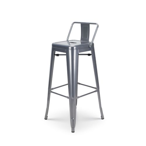 Kosmi - Tabouret De Bar En Métal Brut Silver Avec Dossier - Hauteur Assise 76cm