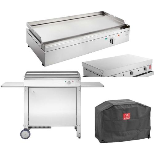 Plancha Électrique En Inox Chef 80 Cm Avec Chariot Fermé + Couvercle + Housse