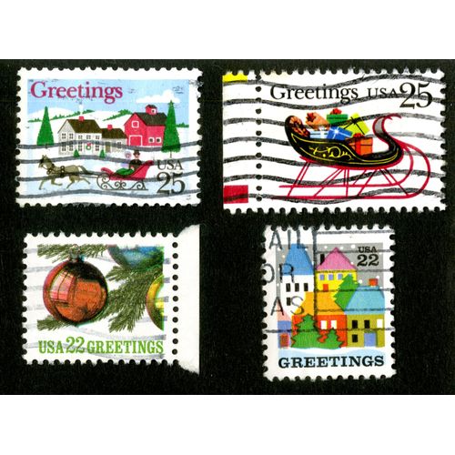 Quatre Timbres Oblitérés Usa Greetings