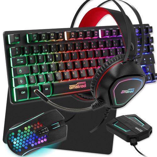Pack Pro Gamer Amstrad Legends 6 Pièces: Clavier, Souris, Tapis, Casque, Convertisseur Compatible Pc/Ps4/Xbox One/Switch/Pc