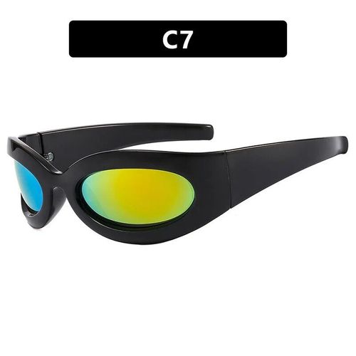 Lunettes De Soleil Vintage Pour Femmes",Sport Punk,Mode Y2k,Miroir ?Il De Chat,Marque De Styliste,"Lunettes De Soleil Uv400 - Type Black Gold Mirror-With Pouch And Cloth