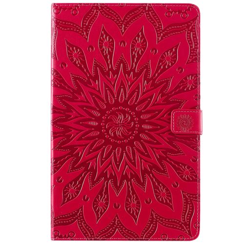Coque Motif Flowers Relief Motif Pu Cuir Etui À Rabat Pour Samsung Galaxy Tab A T510 10.1 2019 - Rouge