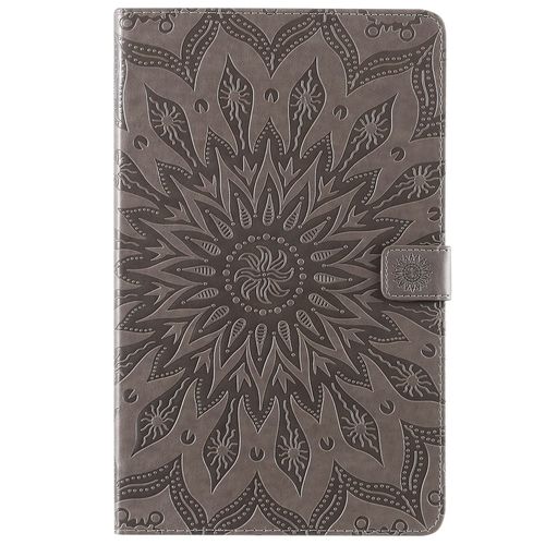 Coque Motif Flowers Relief Motif Pu Cuir Etui À Rabat Pour Samsung Galaxy Tab A T510 10.1 2019 - Gris