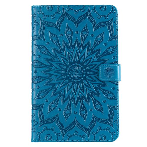 Coque Motif Flowers Relief Motif Pu Cuir Etui À Rabat Pour Samsung Galaxy Tab A 8.0 2018 Sm-T387 - Bleu