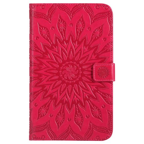 Coque Motif Flowers Relief Motif Pu Cuir Etui À Rabat Pour Samsung Galaxy Tab A 7.0 T280, Rouge