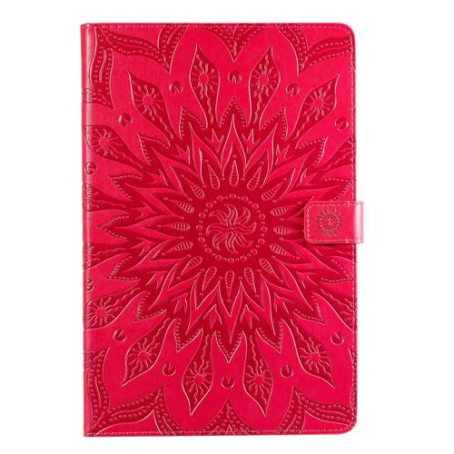 Coque Motif Flowers Relief Motif Pu Cuir Etui À Rabat Pour Samsung Galaxy Tab S5e T720 Rouge