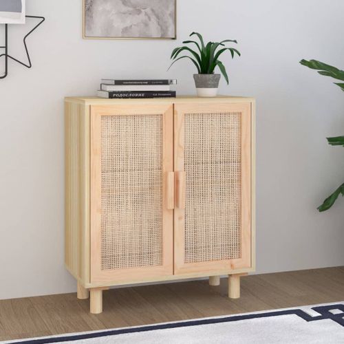 Vidaxl Buffet Marron 60x30x70 Cm Bois De Pin Massif Et Rotin Naturel