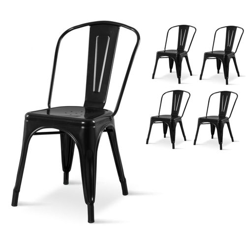 Kosmi - Lot De 4 Chaises Noires En Métal Noir Brillant Style Industriel Factory Finition Gloss