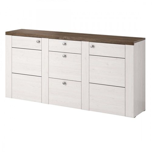 Buffet Design 175cm Pour Salon Couleur Blanc Effet Bois Et Chêne Collection Santiago.