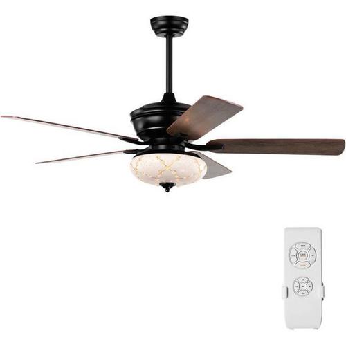 COSTWAY Ventilateur de Plafond avec Lumière LED 132cm Moteur Réversible 5 Pales,3 Vitesses,Minuterie Décoration Style Rétro Noir Mat