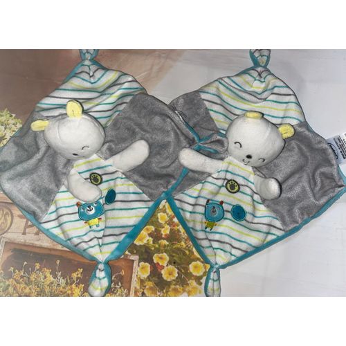 Doudou Ours Mots D'enfants Gris Blanc Vert Bleu Mots D'enfants Lot De Deux Oursons Jouets Bebe
