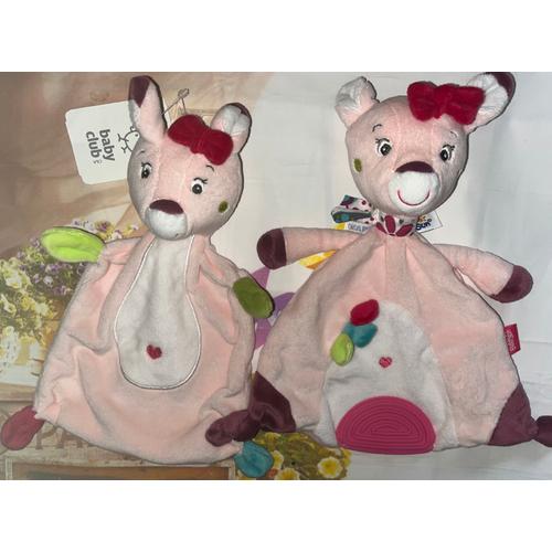 Doudou Biche Baby Club Rose Et Babysun Lot De Deux Doudous Roses Animaux Faons C&a Jouets Bebe Peluches Naissance