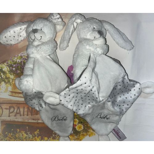 Doudou Lapin Blanc Pommette Mouchoir Bebe Lot De Deux Doudous Jouets Peluches