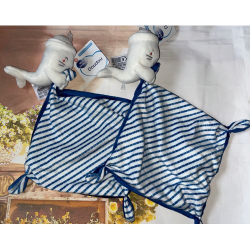 Doudou Phoque Mots D'enfants Lot De Deux Doudous Matelot Peluches Jouets Bleu Blanc Naissance Mouchoir Marine Et Raye