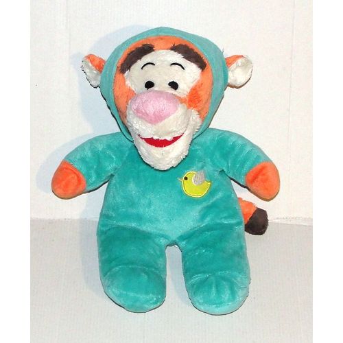 Doudou Tigrou Pyjama Bleu Decor Oiseau Nicotoy - Peluche Tigrou 30 Cm
