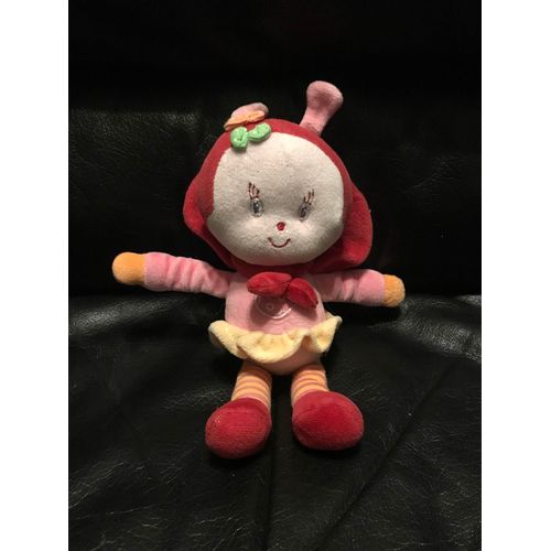 Peluche Doudou Poupée Coccinelle Influx Cora C?Ur N?Uds Rouge Rose Vert 22cm