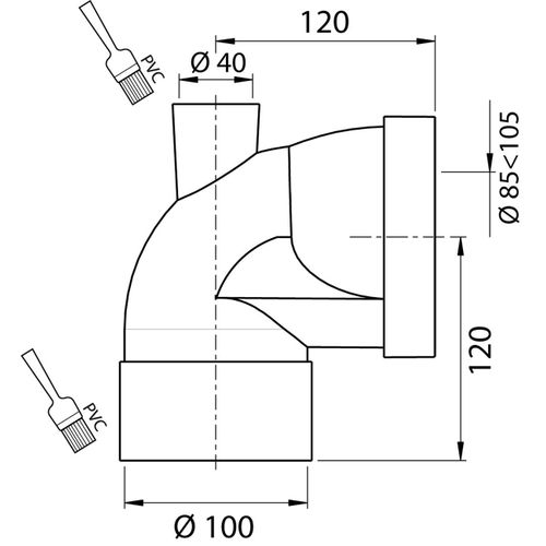 Pipe WC Jardibric courte coudée avec piquage