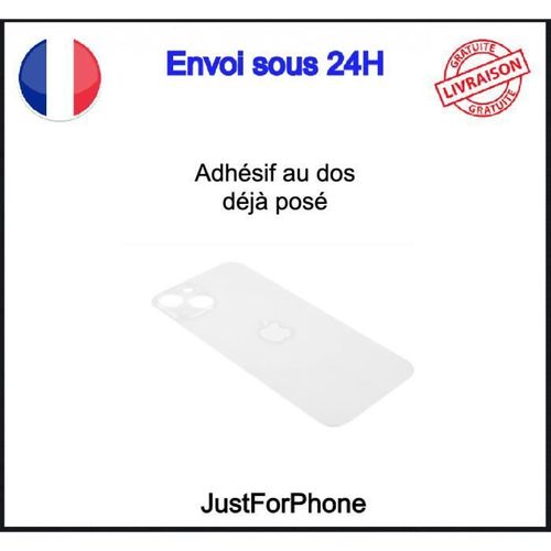 Vitre Arrière Iphone 13 Blanc Logo Big Hole Adhésif