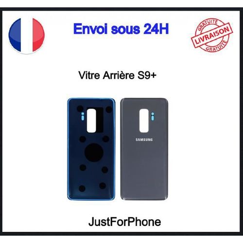 Vitre Arrière Samsung Galaxy S9+ Silver Cache Batterie Adhésif Logo Ce