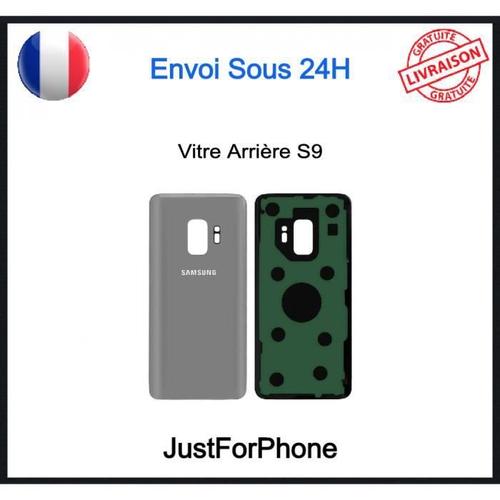 Vitre Arrière Samsung Galaxy S9 Silver Cache Batterie Adhésif Logo Ce