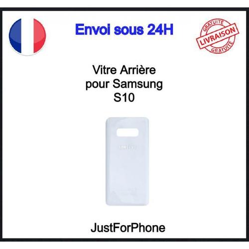 Vitre Arrière Samsung Galaxy S10 Blanc Cache Batterie Adhésif Logo Ce