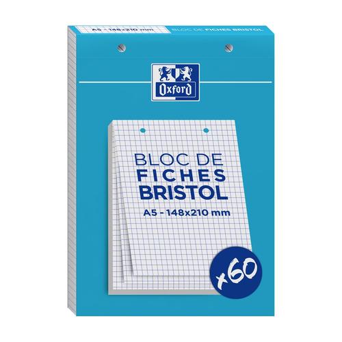 Oxford Bloc De 60 Fiches Bristol 148x210 Perforées Q5/5 Blanc