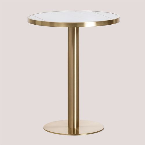 Table De Bar Ronde En Grès (Ø60 Cm) Chack Champagne Blanc Or Champagne