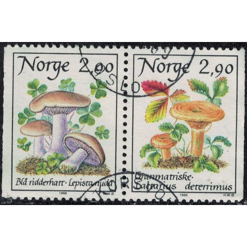 Norvège 1988 Oblitéré Used Se-Tenant Champignons Lepista Nuda Et Lactarius Deterrimus Su