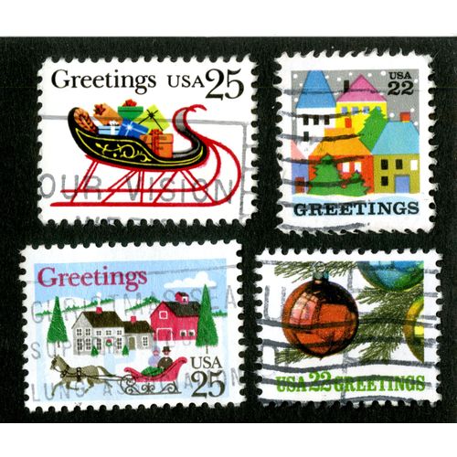 Quatre Timbres Oblitérés Usa Greetings