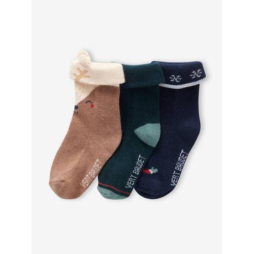 Coffret De Noël 3 Paires De Chaussettes Bébé Garçon Noix De Pécan