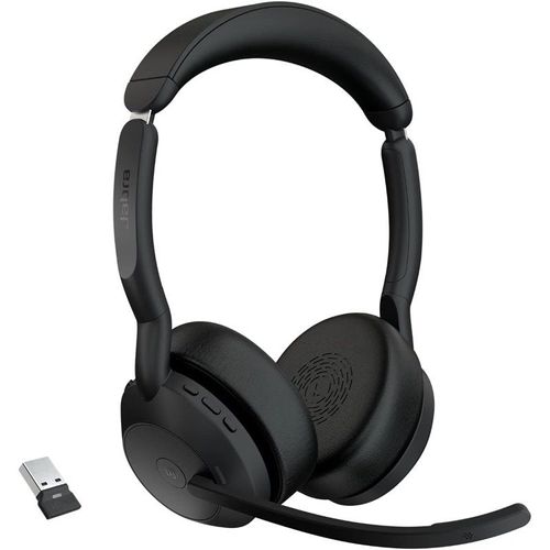 Jabra Evolve2 55 MS Stereo - Micro-casque - sur-oreille - Bluetooth - sans fil - Suppresseur de bruit actif - USB-A - noir - certifié Zoom, Certifié pour Microsoft Teams, Cisco Webex Certified...