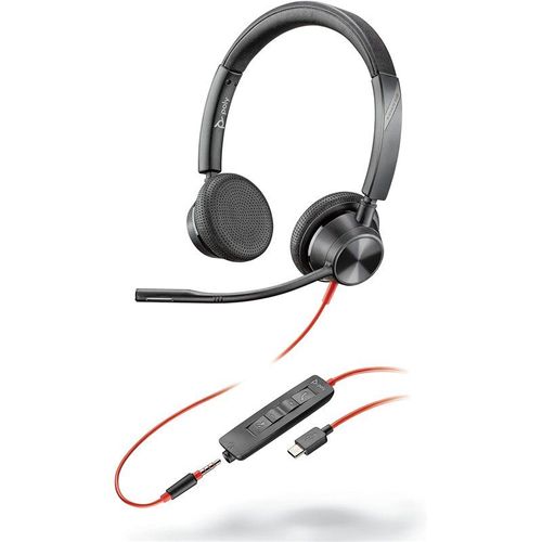 Poly Blackwire 3325 - Blackwire 3300 series - micro-casque - sur-oreille - filaire - jack 3,5mm, USB-A - noir