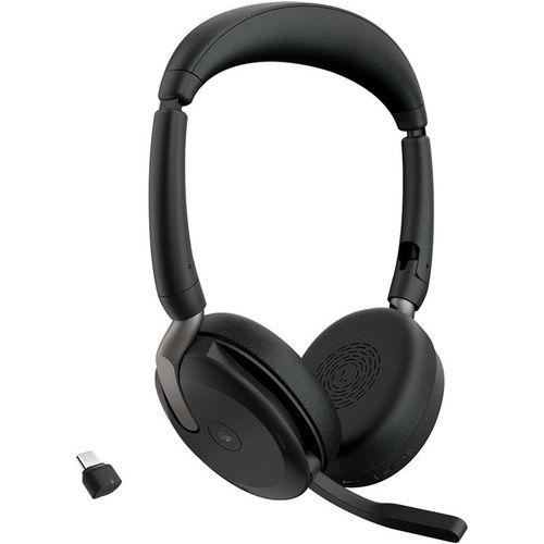 Jabra Evolve2 65 Flex MS Stereo - Micro-casque - sur-oreille - Bluetooth - sans fil - Suppresseur de bruit actif - USB-C - noir - Certifié pour Microsoft Teams