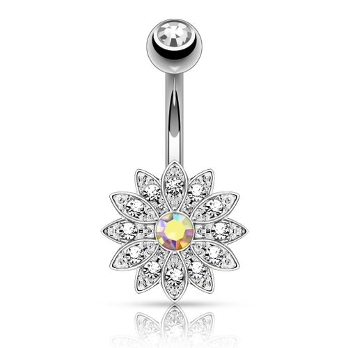 Piercing Nombril Ventre Boule Fleur Cristal Bijoux Acier Chirurgical Inoxydable Anti Allergique Banane Barbell Louisa Multicolore Lovepiercing
